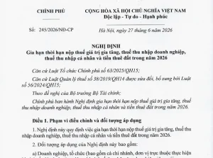 Tóm tắt Nghị định 245/2026/NĐ-CP, gia hạn nộp thuế, tiền thuê đất năm 2026